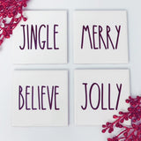 Merry Believe Jolly Jingle Christmas Coasters