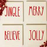 Merry Believe Jolly Jingle Christmas Coasters