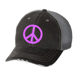 Peace Sign Distressed Ladies Trucker Hat